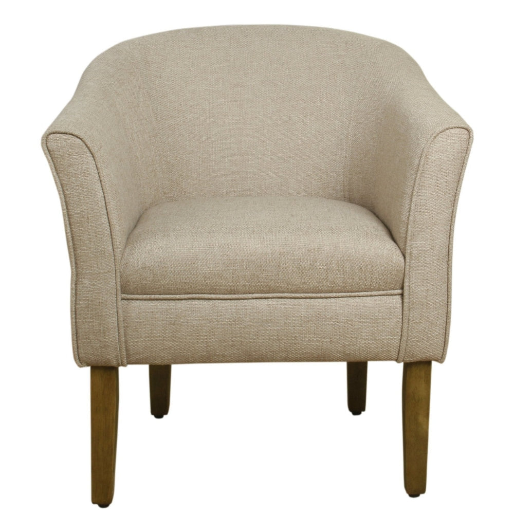 Fabric Upholstered Wooden Accent Chair with Barrel Style Back Cream and Brown - K6859-F2011 By Casagear Home KFN-K6859-F2011