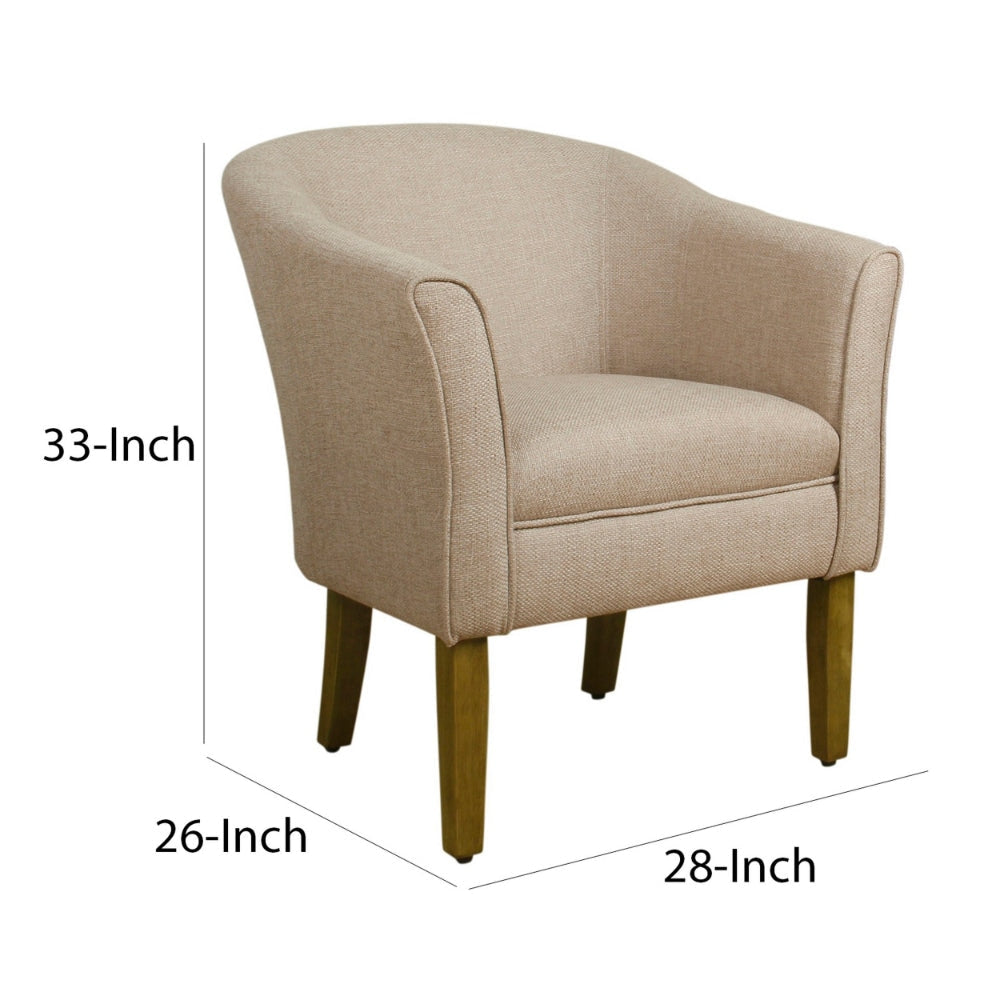 Fabric Upholstered Wooden Accent Chair with Barrel Style Back Cream and Brown - K6859-F2011 By Casagear Home KFN-K6859-F2011