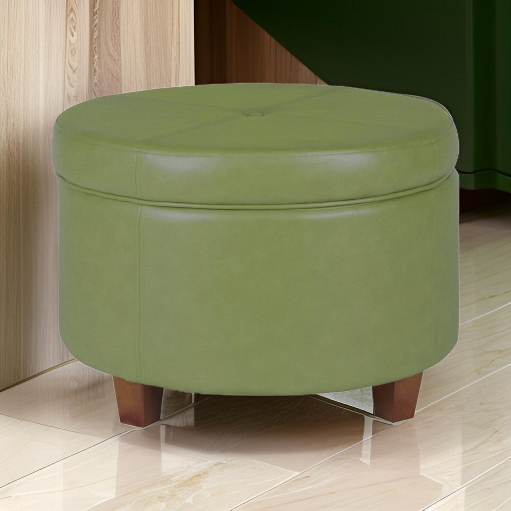 Leatherette Upholstered Wooden Ottoman with Single Button Tufted Lift Top Storage, Green, Large - K6862-E845 By Casagear Home