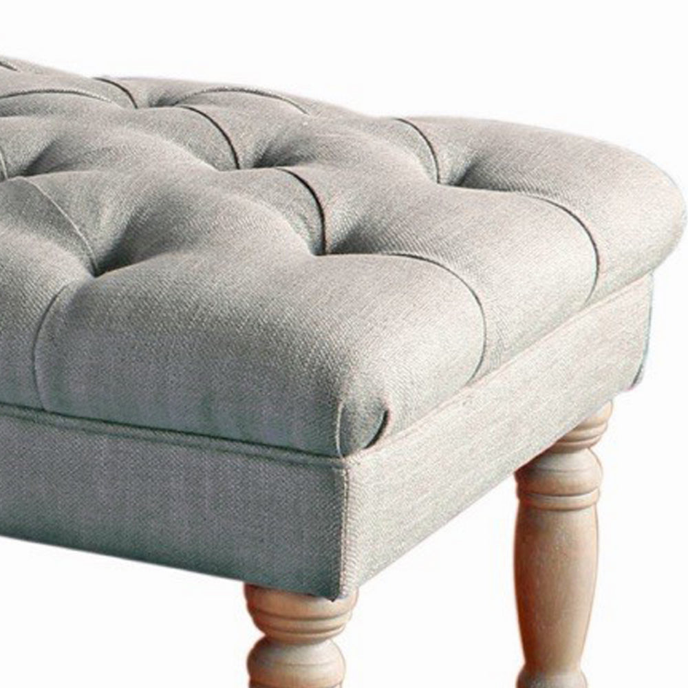 Wooden Bench with Button Tufted Fabric Upholstered Seat and Turned Legs Gray - K7052-1501-7 By Casagear Home KFN-K7052-1501-7