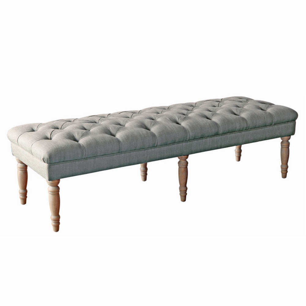 Wooden Bench with Button Tufted Fabric Upholstered Seat and Turned Legs Gray - K7052-1501-7 By Casagear Home KFN-K7052-1501-7