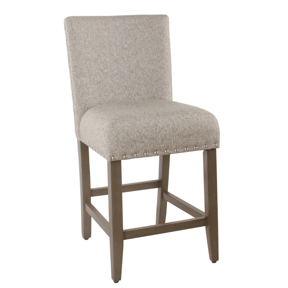 Fabric Upholstered Wooden Counter Stool with Striking Nail head Trims Gray and Brown - K7570-24-F2183 By Casagear Home KFN-K7570-24-F2183