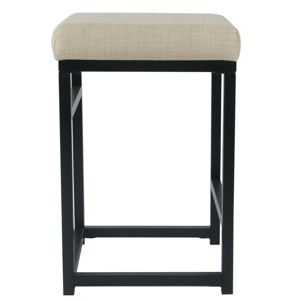 Open Back Metal Counter Stool with Fabric Upholstered Padded Seat Beige and Black - K7651-24-F1553 By Casagear Home KFN-K7651-24-F1553