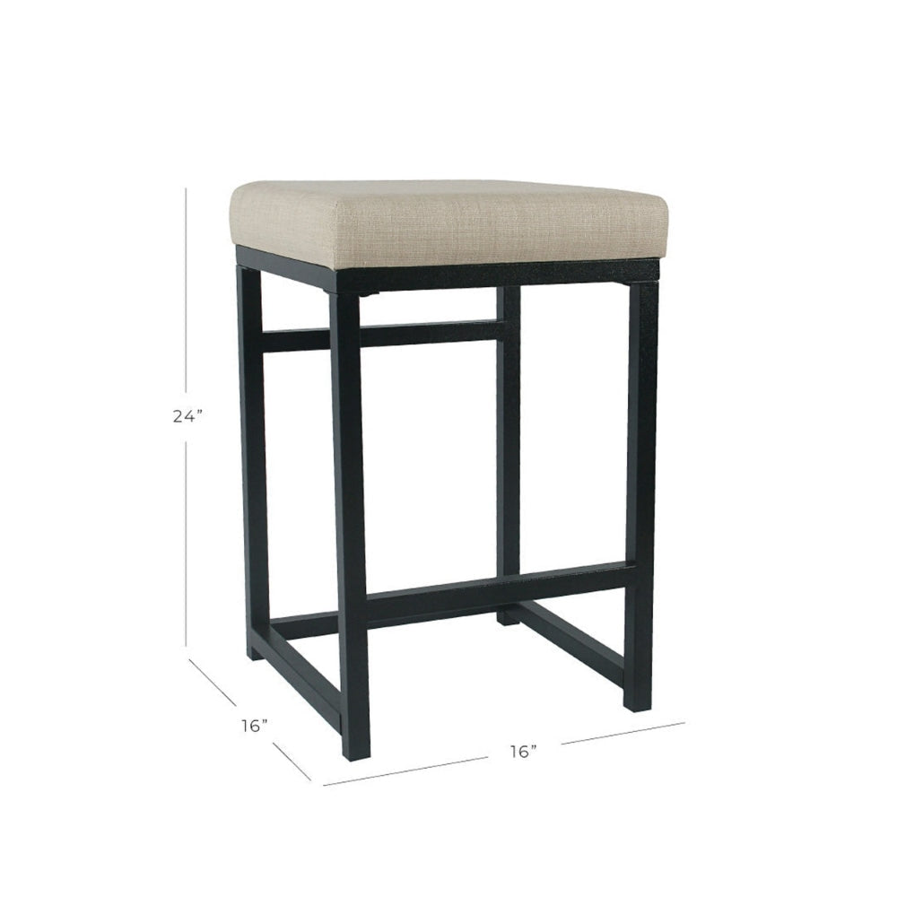 Open Back Metal Counter Stool with Fabric Upholstered Padded Seat Beige and Black - K7651-24-F1553 By Casagear Home KFN-K7651-24-F1553