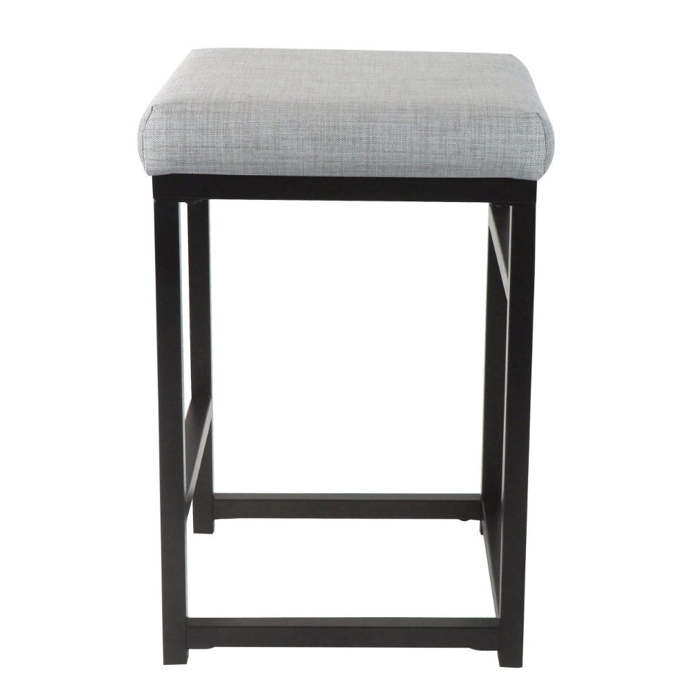 Open Back Metal Counter Stool with Fabric Upholstered Padded Seat Gray and Black - K7651-24-F1554 By Casagear Home KFN-K7651-24-F1554