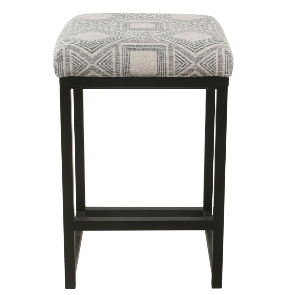 Metal Counter Stool with Geometric Pattern Fabric Upholstered Seat Gray and Black - K7651-24-F2348 By Casagear Home KFN-K7651-24-F2348