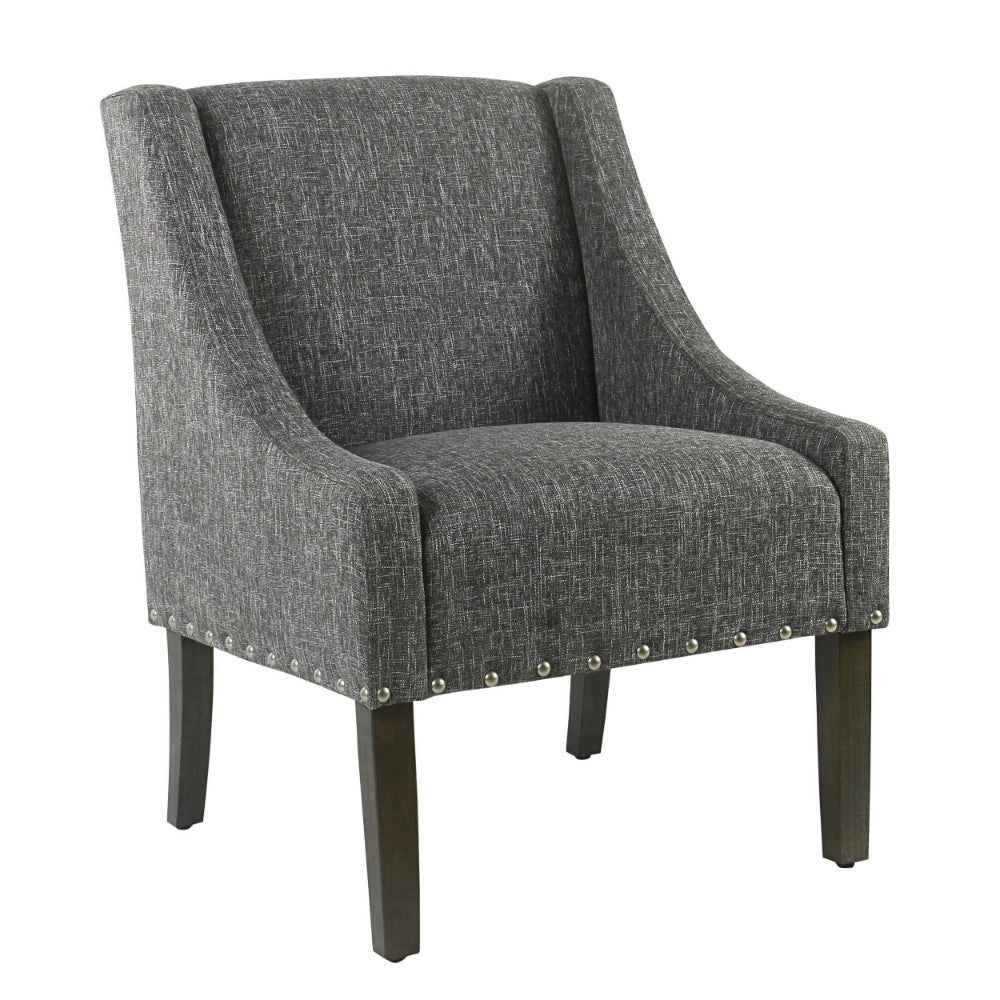 Fabric Upholstered Wooden Accent Chair with Swooping Arms and Nail Head Trim Gray and Brown - K7683-F2182 By Casagear Home KFN-K7683-F2182