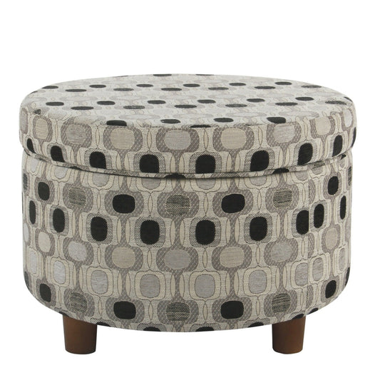 Wooden Ottoman with Geometric Patterned Fabric Upholstery and Hidden Storage Multicolor - K7703-F1147 By Casagear Home KFN-K7703-F1147