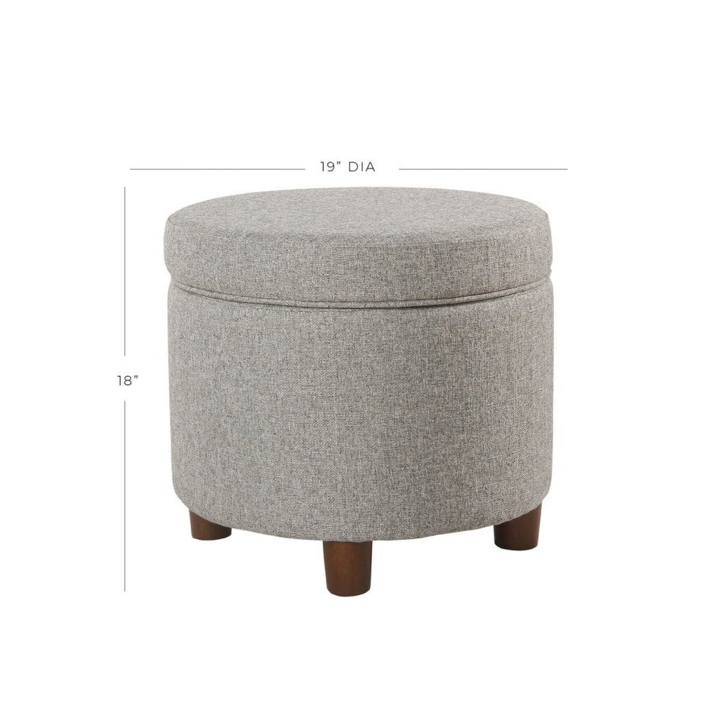 Fabric Upholstered Round Wooden Ottoman with Lift Off Lid Storage Light Gray - K7716-F2297 By Casagear Home KFN-K7716-F2297