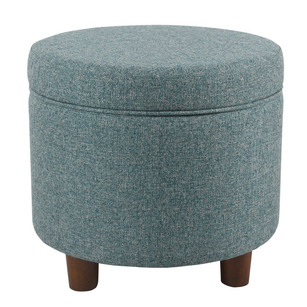 Fabric Upholstered Round Wooden Ottoman with Lift Off Lid Storage Teal Blue - K7716-F2298 By Casagear Home KFN-K7716-F2298