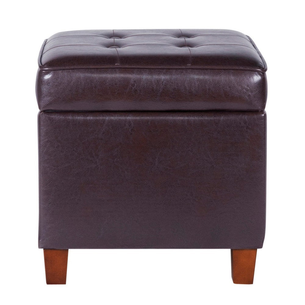 Square Shape Leatherette Upholstered Wooden Ottoman with Tufted Lift Off Lid Storage Brown - N5762-E155 By Casagear Home KFN-N5762-E155