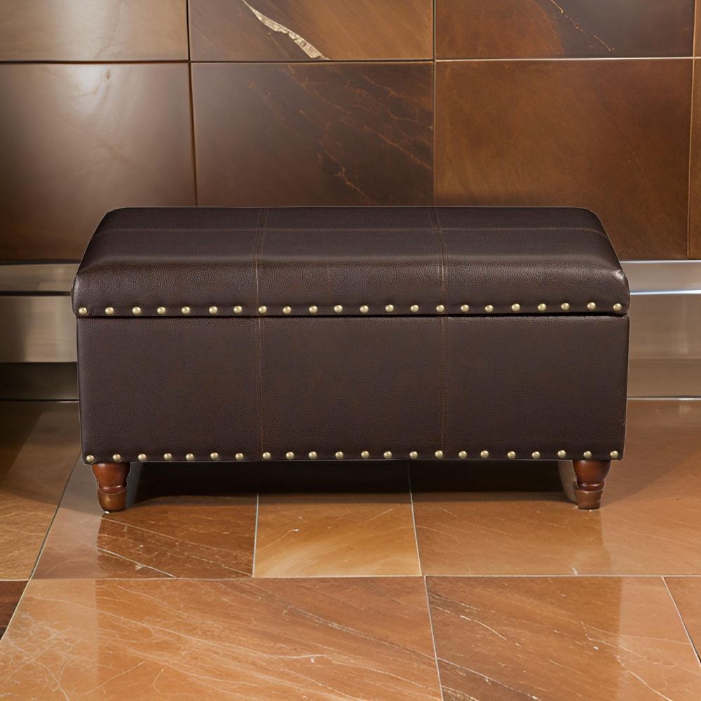 Leatherette Upholstered Wooden Storage Bench with Nail Head Trim Accent Espresso Brown - N8521-E208 By Casagear Home KFN-N8521-E208