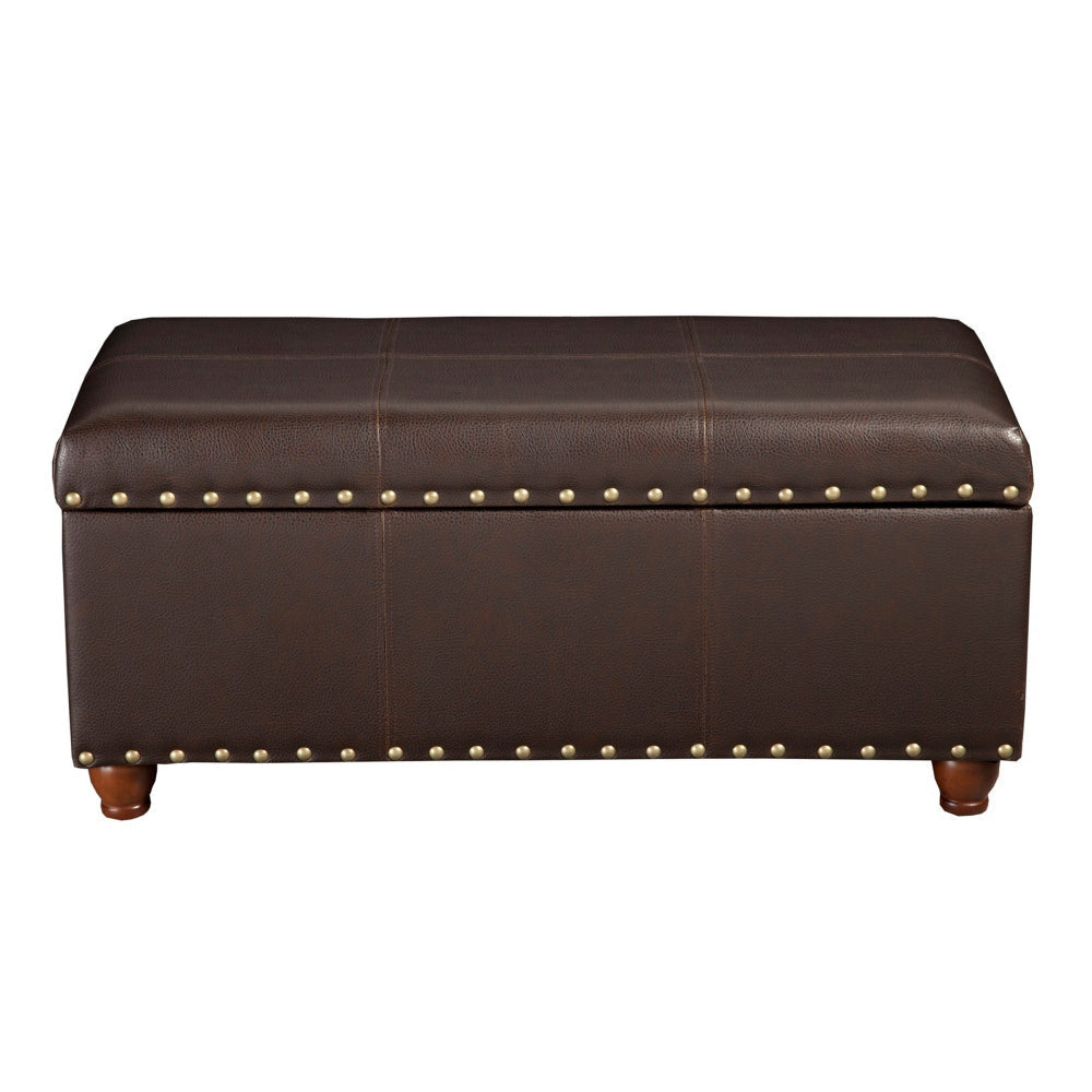 Leatherette Upholstered Wooden Storage Bench with Nail Head Trim Accent Espresso Brown - N8521-E208 By Casagear Home KFN-N8521-E208