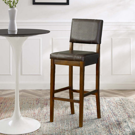 30’’ Wooden Bar Stool with Leatherette Upholstered Seat and Back Brown LHD-0211VBRN121-01-KD