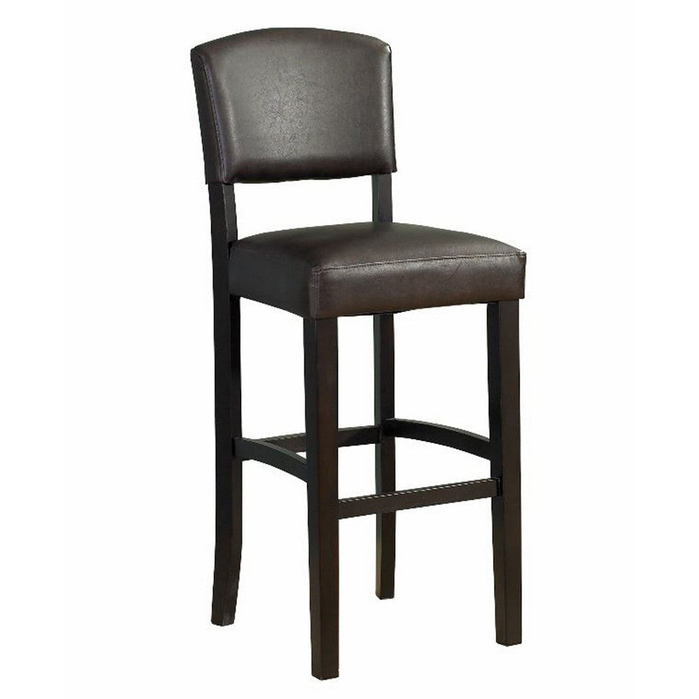 30" Wooden Bar Stool with Padded Upholstered Seat and Backrest, Brown