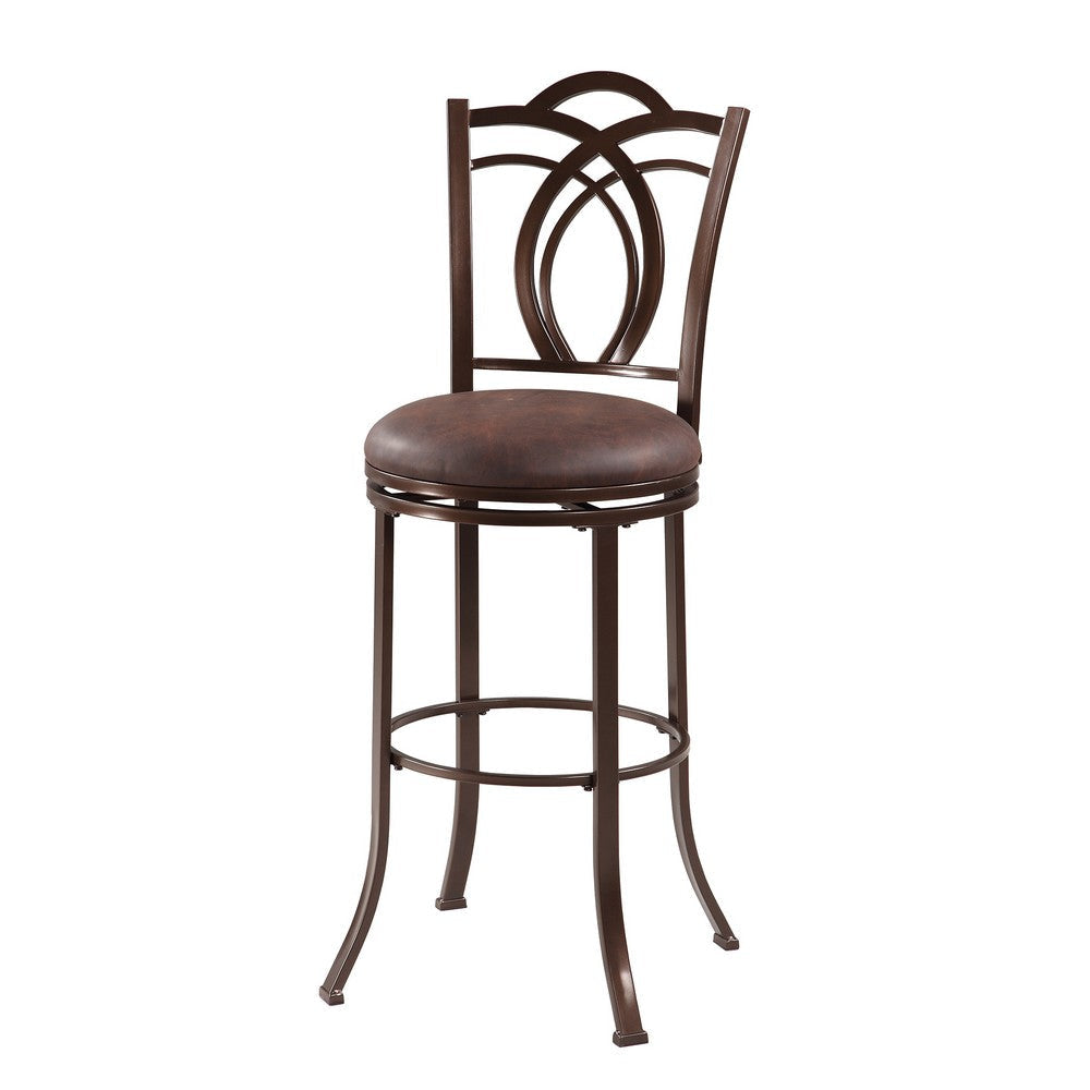 Metal Bar Stool with Cushioned Swivel Seat and Flared Legs Brown LHD-034549MTL01U