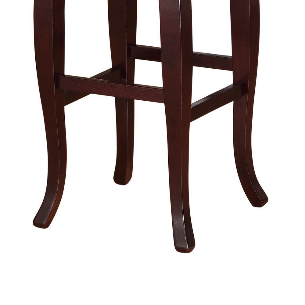 Wooden Bar Stool with Cushioned Seat and Nailhead Trim Edge Brown LHD-178205BRN01