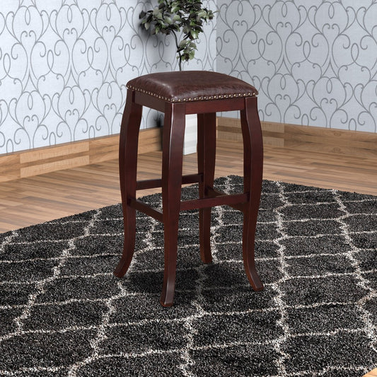 Wooden Bar Stool with Cushioned Seat and Nailhead Trim Edge Brown LHD-178205BRN01