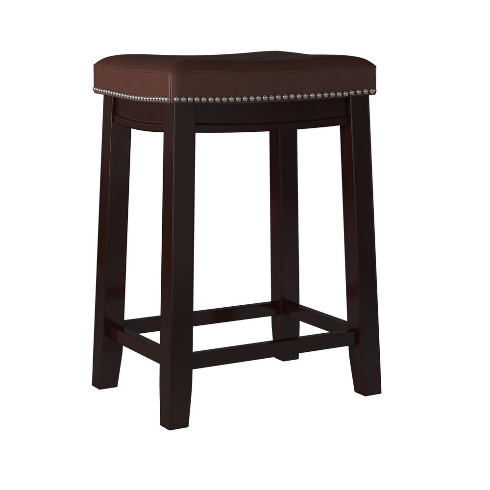 Wooden Bar Stool with Faux Leather Upholstery Brown - 55816BRNPU-01-KD-U LHD-55816BRNPU-01-KD-U