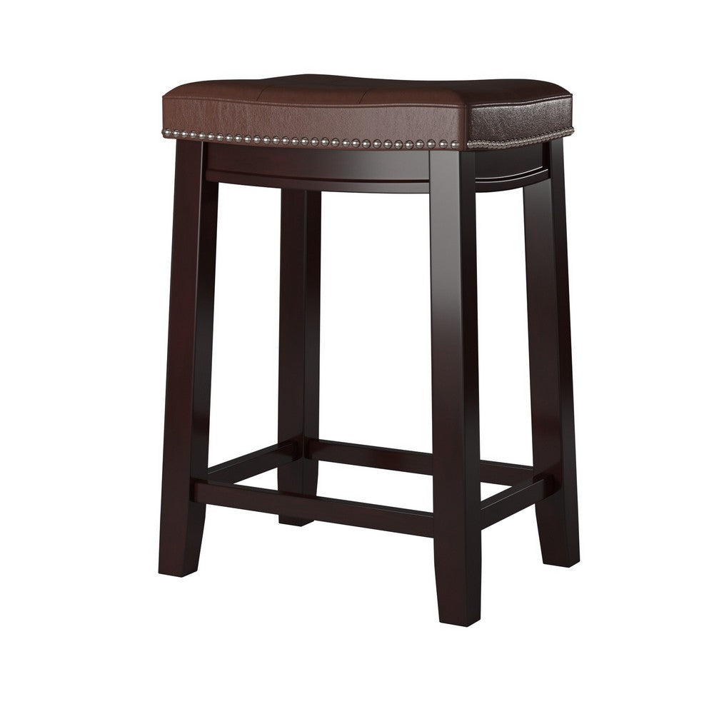 Wooden Bar Stool with Faux Leather Upholstery Brown - 55816BRNPU-01-KD-U LHD-55816BRNPU-01-KD-U