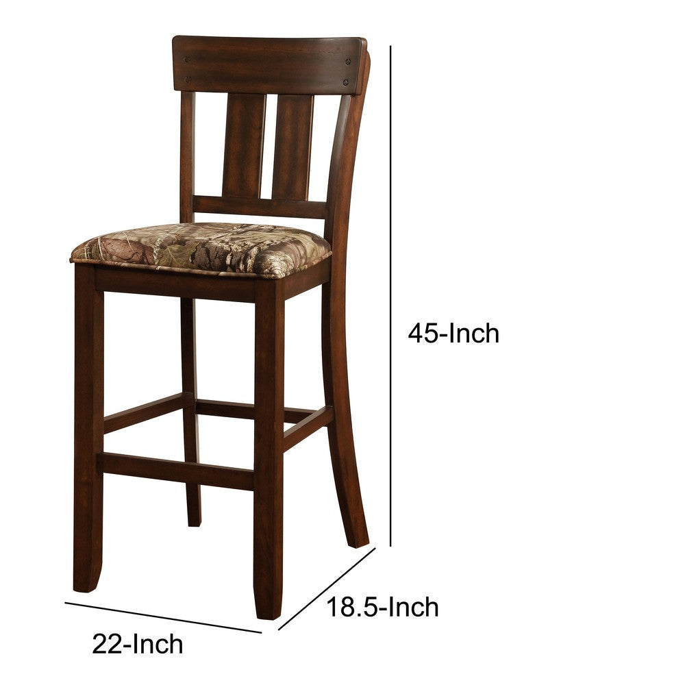 Wooden Bar Stool with Camouflage Fabric Seat Brown - BS211MOSS01U LHD-BS211MOSS01U