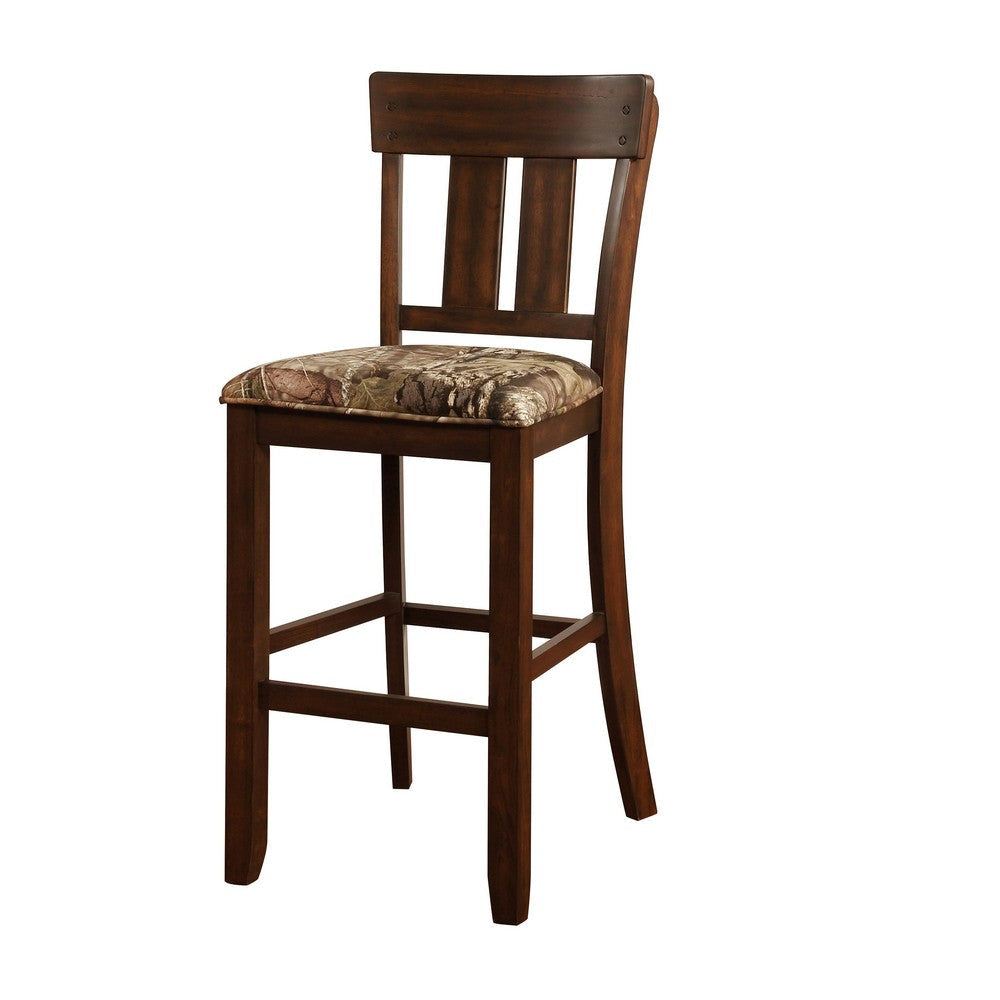 Wooden Bar Stool with Camouflage Fabric Seat Brown - BS211MOSS01U LHD-BS211MOSS01U