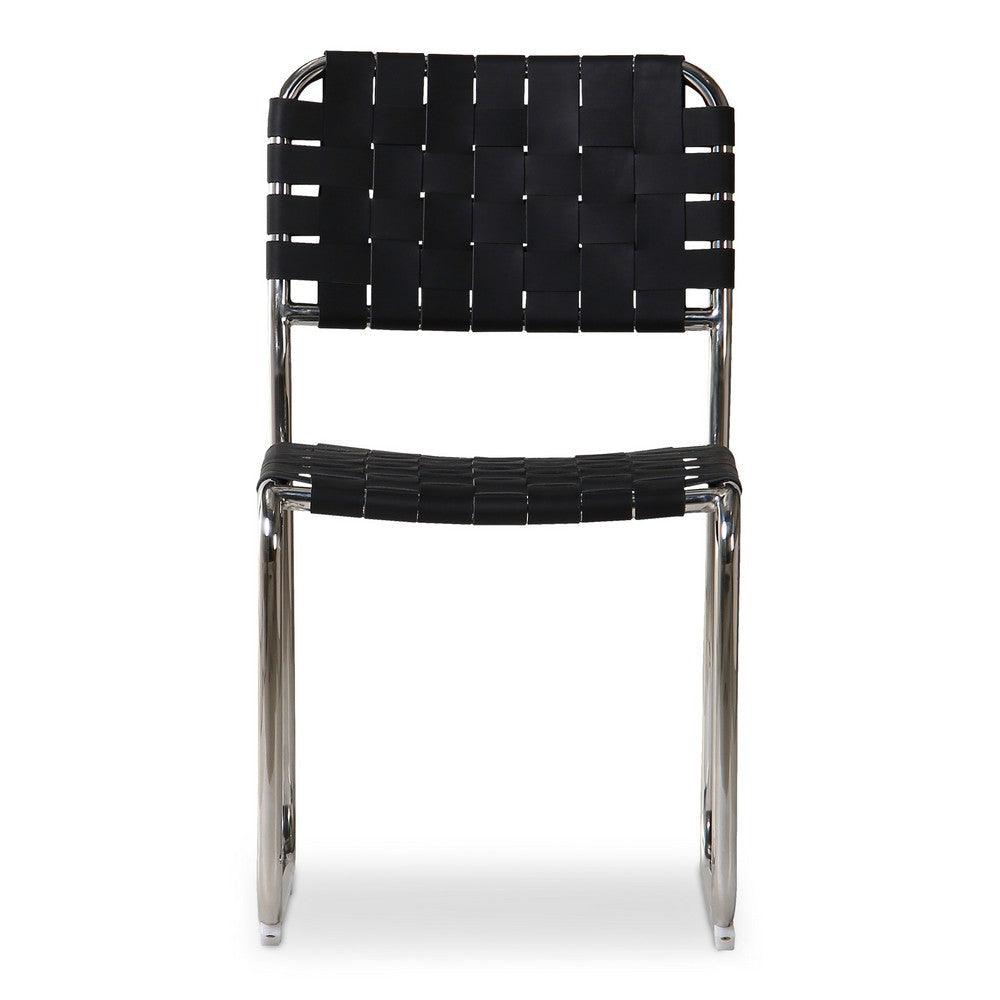 Moma Stainless Steel Dining Chair Black Leather - Set Of Two MCN-QN-1033-02