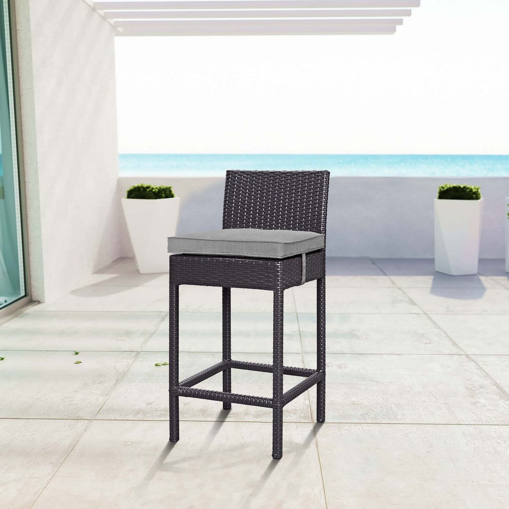 Modway Convene Wicker Rattan Outdoor Patio Bar Stool with Cushion in Espresso Gray MDY-EEI-1006-EXP-GRY