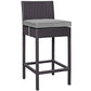 Modway Convene Wicker Rattan Outdoor Patio Bar Stool with Cushion in Espresso Gray