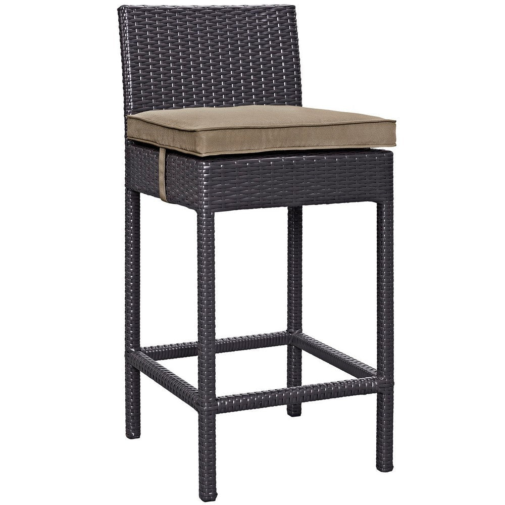 Modway Convene Wicker Rattan Outdoor Patio Bar Stool with Cushion in Espresso Mocha