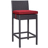 Modway Convene Wicker Rattan Outdoor Patio Bar Stool with Cushion in Espresso Red