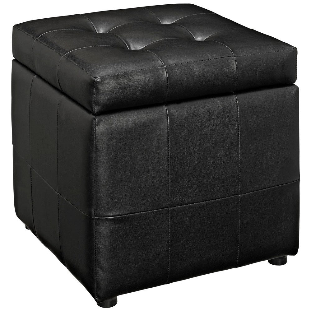 Modway Volt Tufted Faux Leather Square Storage Ottoman Cube In Black