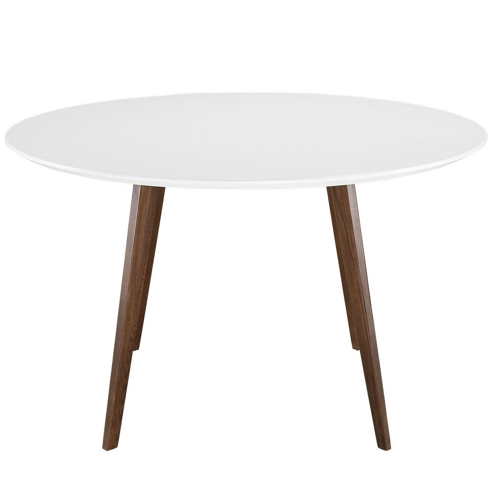 Modway Platter 47’’ Mid-Century Modern Round Kitchen and Dining Table in White MDY-EEI-1064-WHI