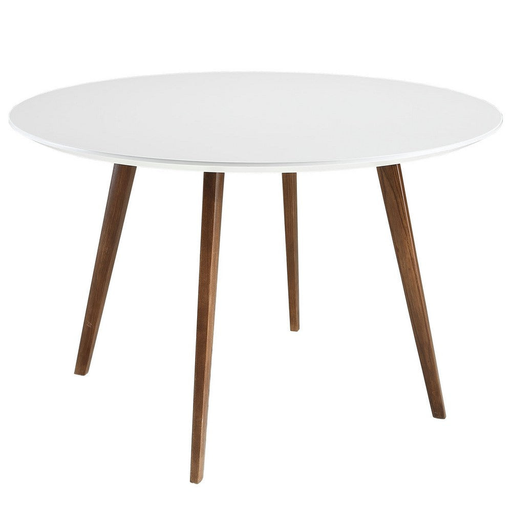 Modway Platter 47" Mid-Century Modern Round Kitchen and Dining Table in White