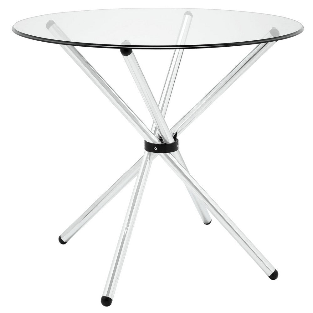 Modway Baton 36’’ Modern Kitchen and Dining Table with Round Glass Top and Stainless Steel Base MDY-EEI-1074-CLR