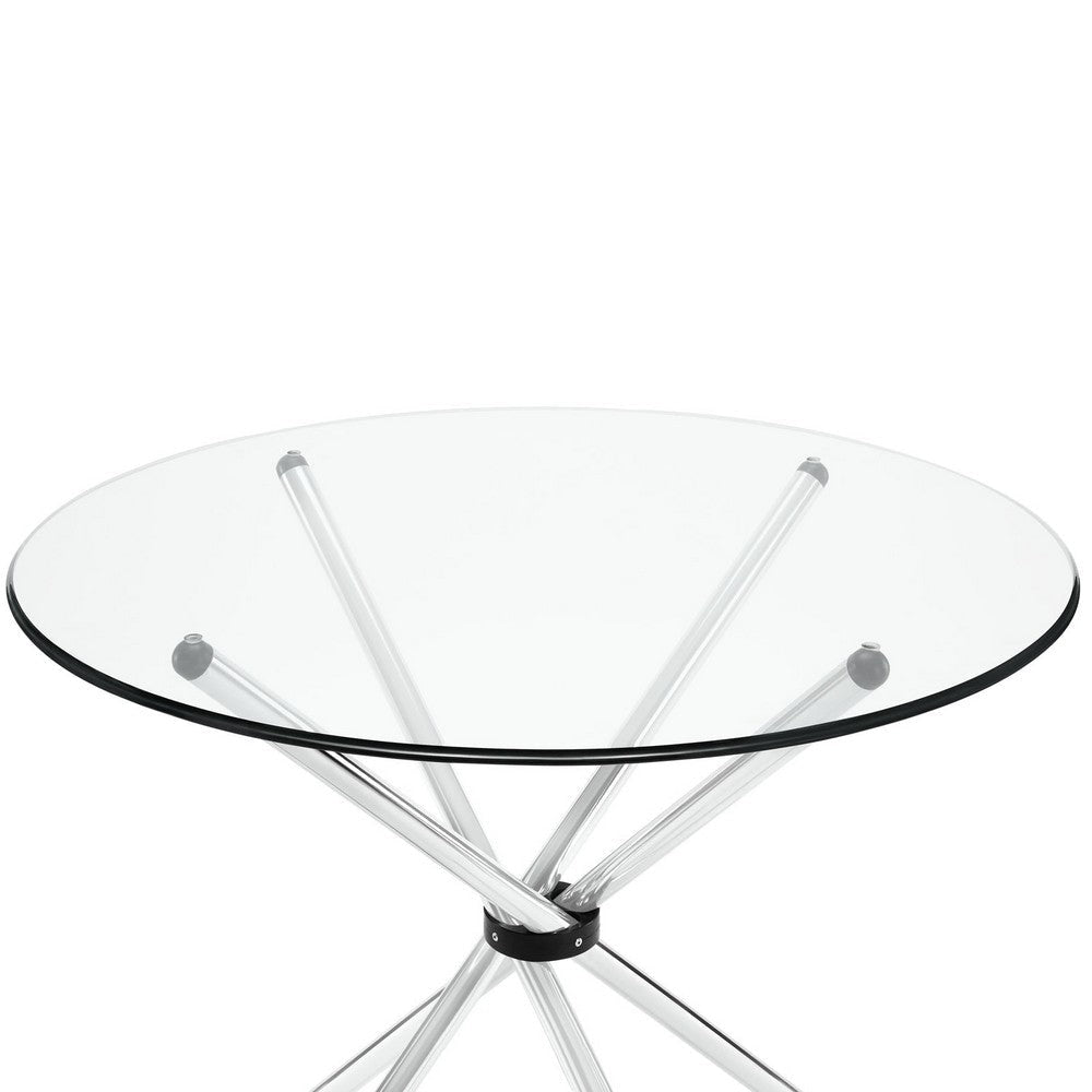 Modway Baton 36’’ Modern Kitchen and Dining Table with Round Glass Top and Stainless Steel Base MDY-EEI-1074-CLR