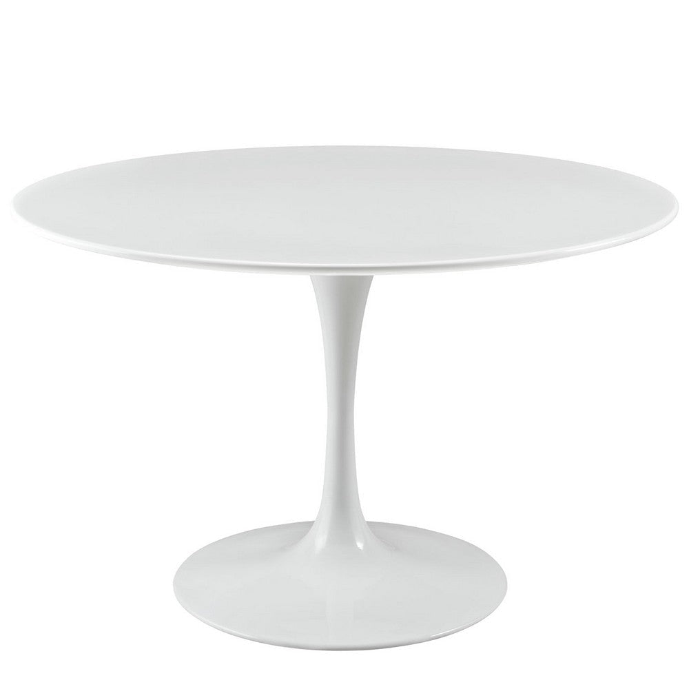 Modway Lippa 47" Mid-Century Modern Dining Table with Round Top and Pedestal Base in White