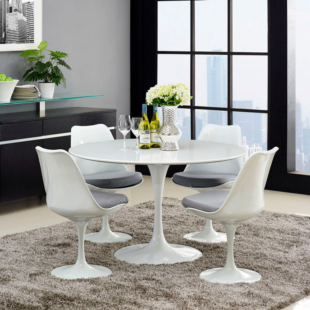 Modway Lippa 47’’ Mid-Century Modern Dining Table with Round Top and Pedestal Base in White MDY-EEI-1118-WHI