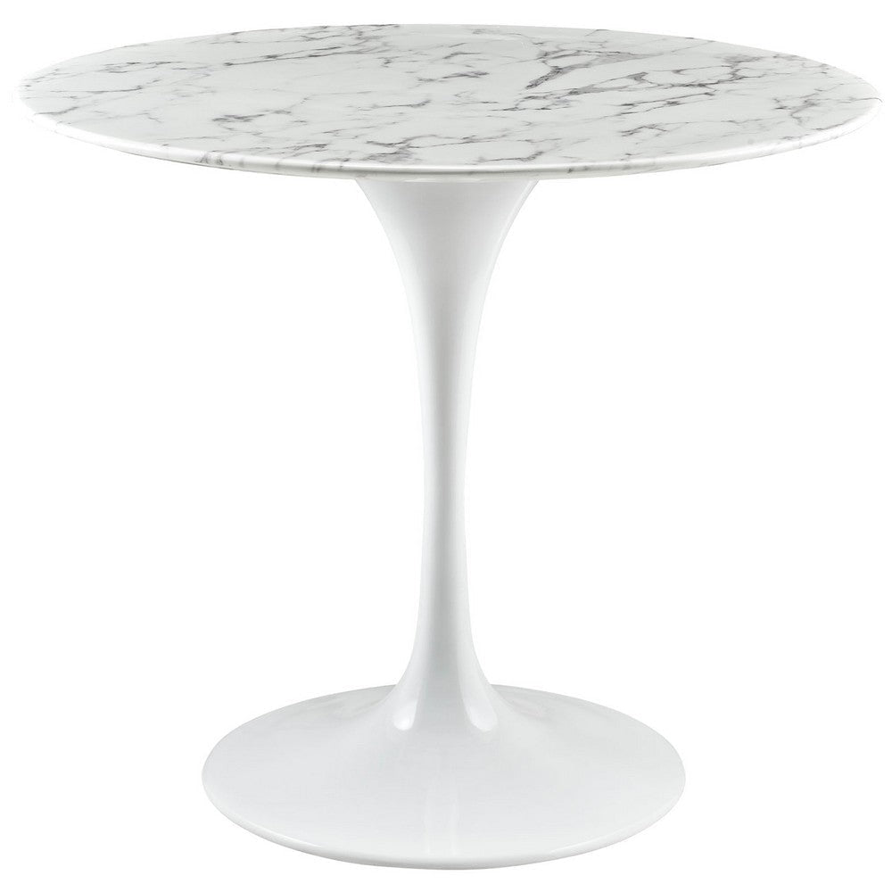 Modway Lippa 36" Mid-Century Dining Table with Round Artificial Marble Top in White