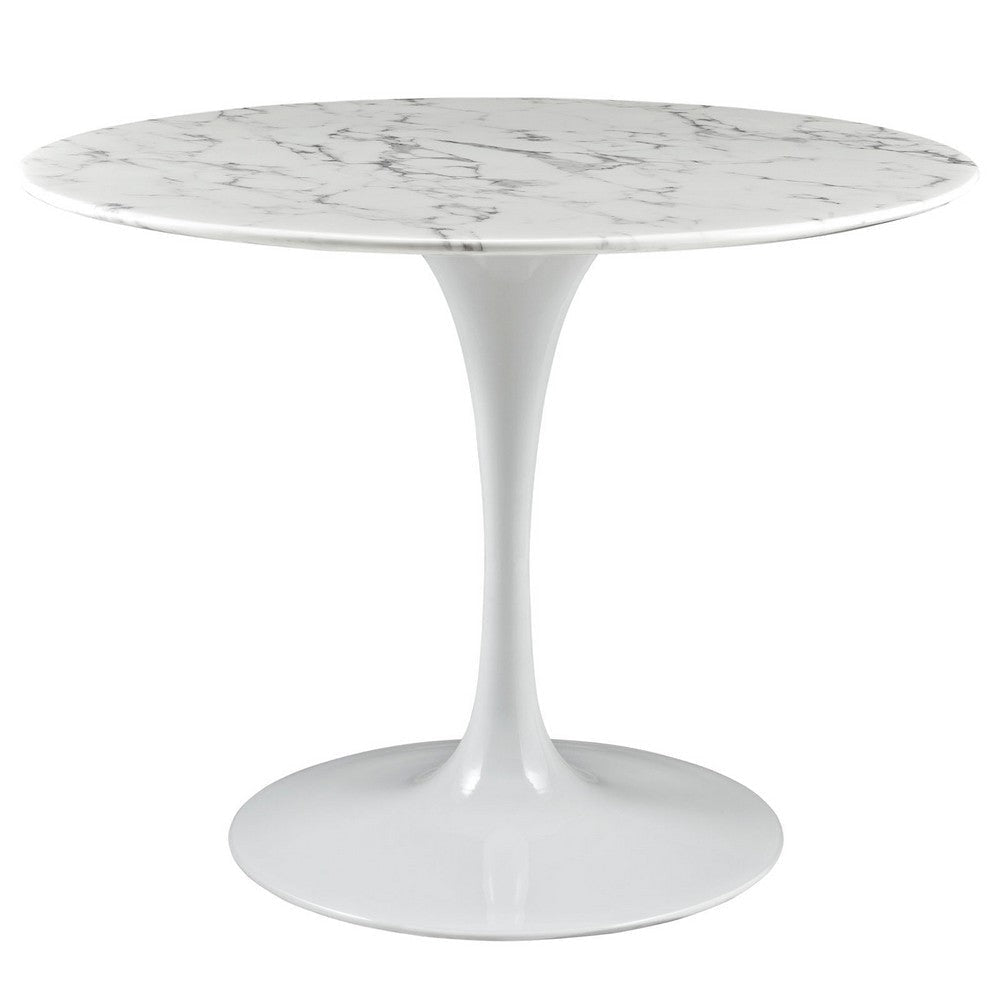 Modway Lippa 40" Mid-Century Dining Table with Round Artificial Marble Top in White