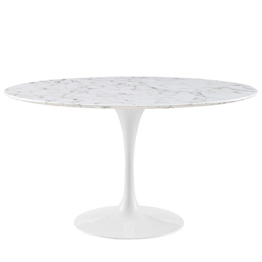 Modway Lippa 54" Mid-Century Dining Table with Round Artificial Marble Top in White