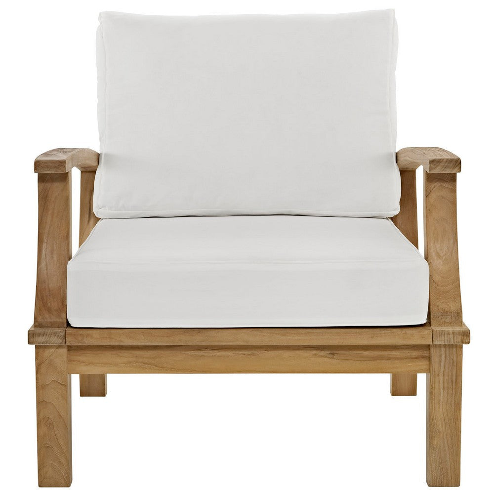 Modway Marina Premium Grade A Teak Wood Outdoor Patio Armchair Natural White MDY-EEI-1143-NAT-WHI-SET