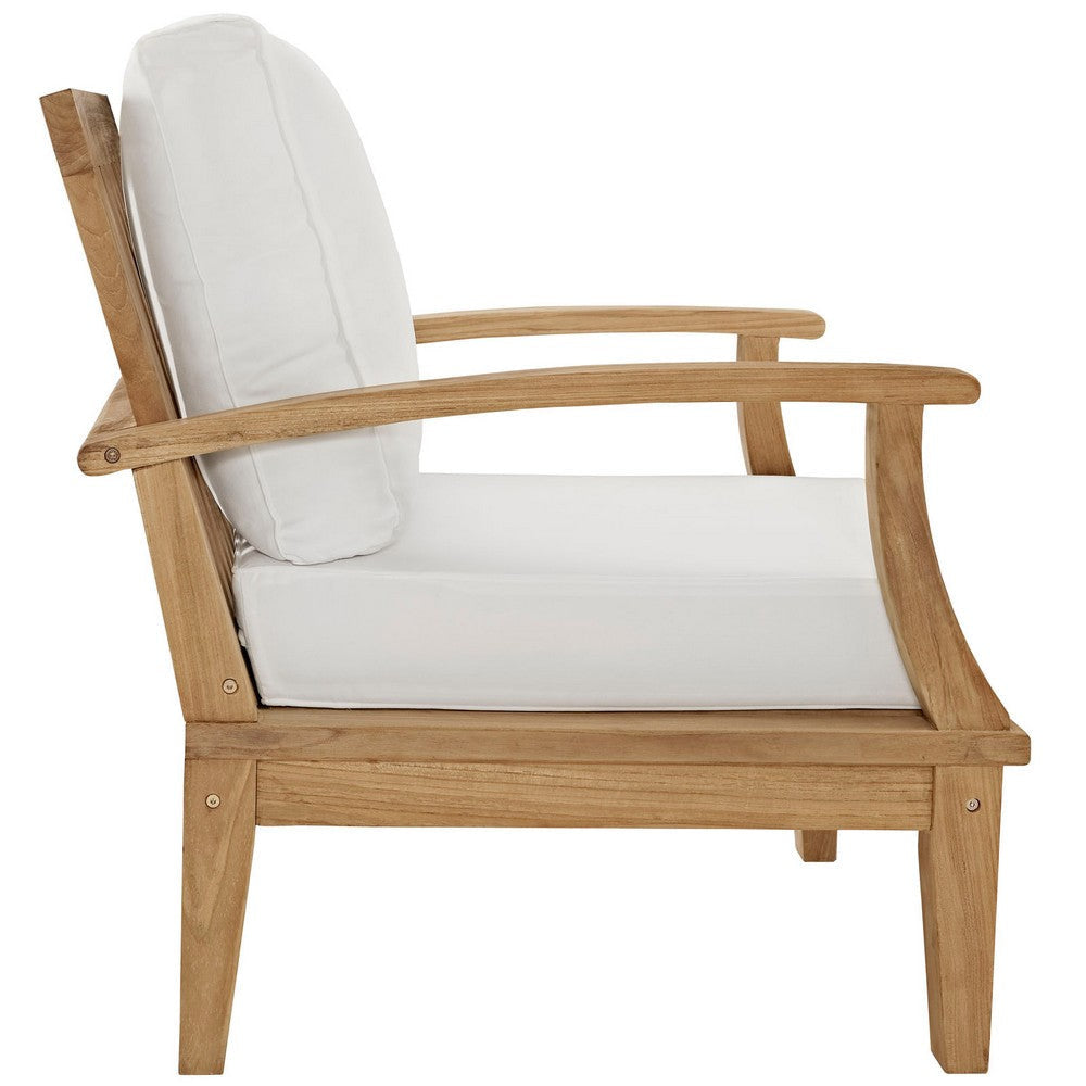 Modway Marina Premium Grade A Teak Wood Outdoor Patio Armchair Natural White MDY-EEI-1143-NAT-WHI-SET