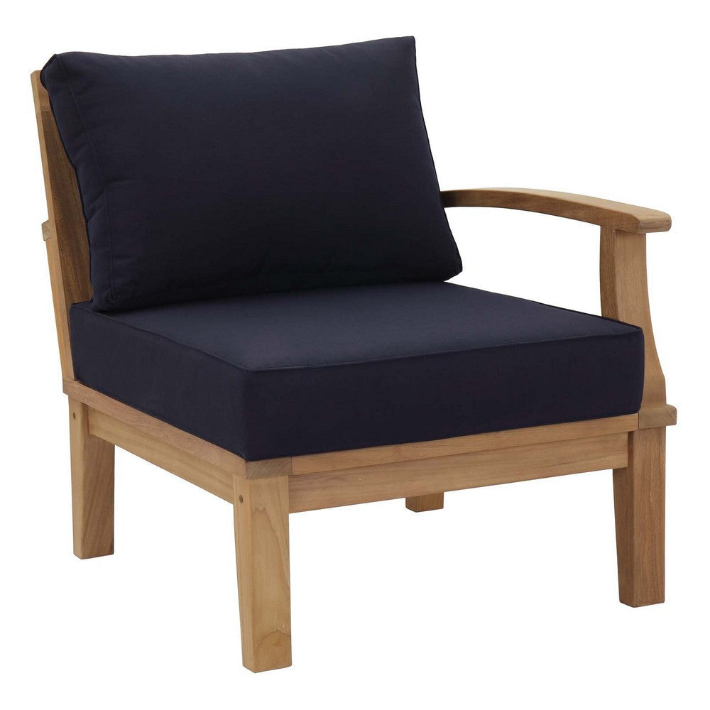 Modway Marina Premium Grade A Teak Wood Outdoor Patio Right-Facing Sofa in Natural Navy