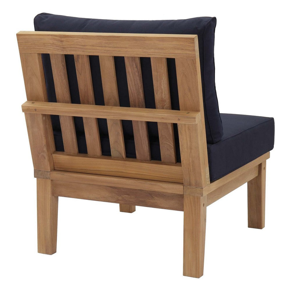 Modway Marina Premium Grade A Teak Wood Outdoor Patio Armless Chair Natural Navy MDY-EEI-1150-NAT-NAV-SET