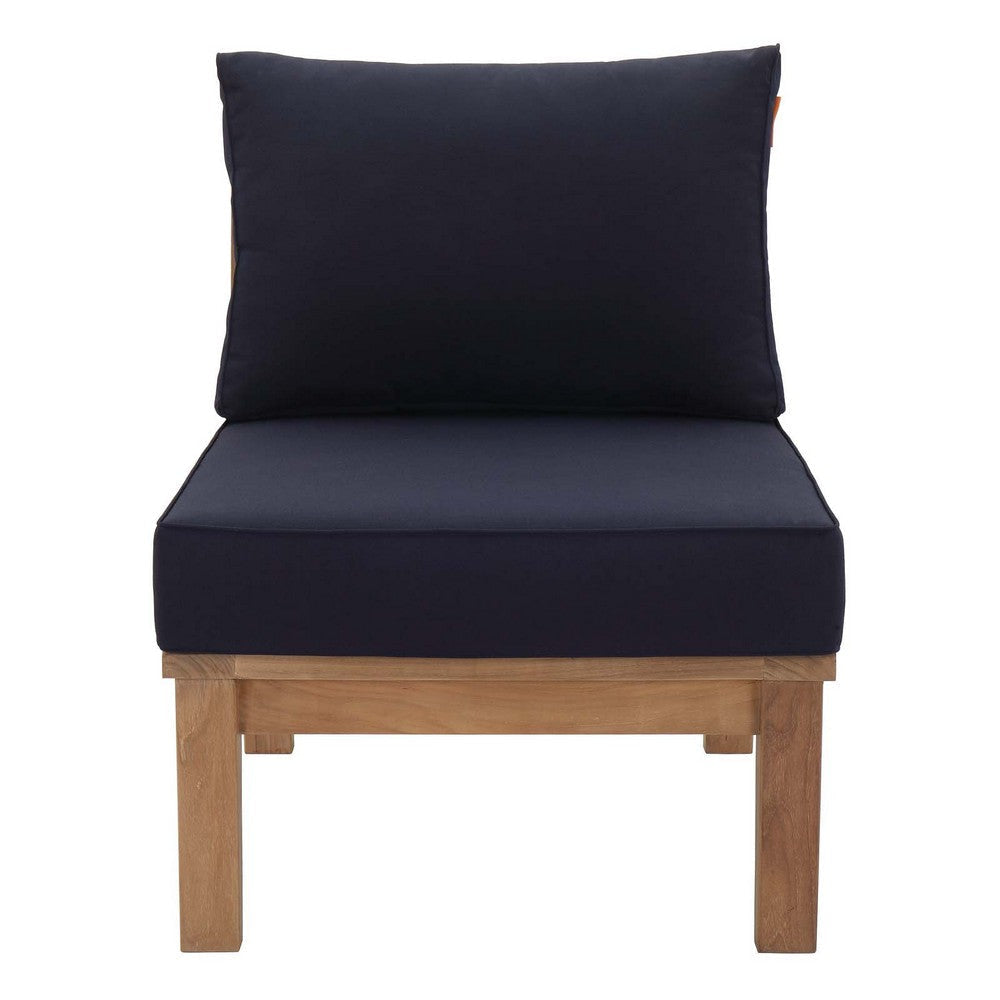 Modway Marina Premium Grade A Teak Wood Outdoor Patio Armless Chair Natural Navy MDY-EEI-1150-NAT-NAV-SET