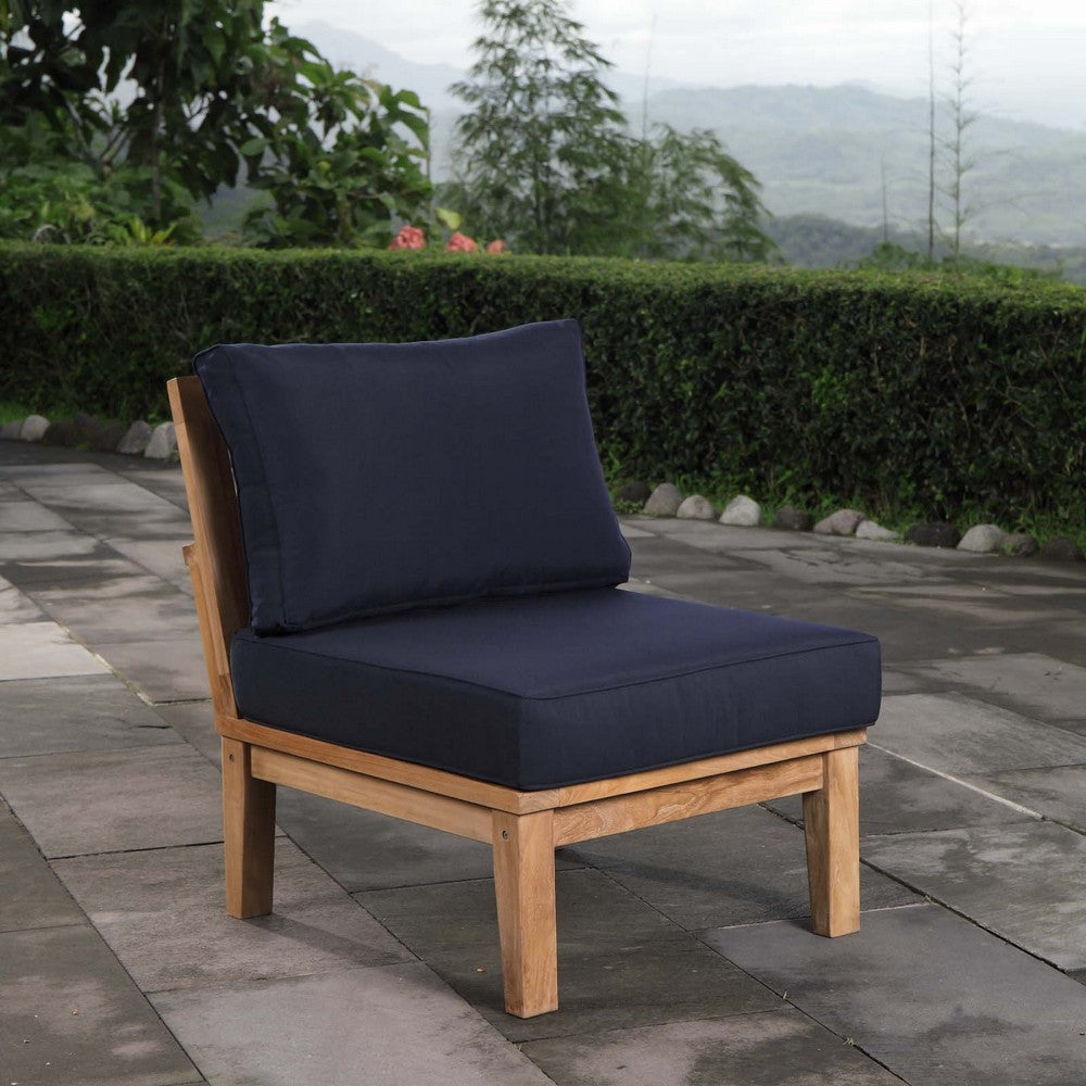 Modway Marina Premium Grade A Teak Wood Outdoor Patio Armless Chair Natural Navy MDY-EEI-1150-NAT-NAV-SET