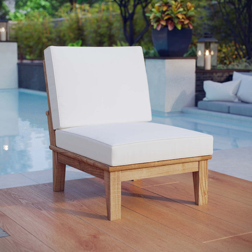 Modway Marina Premium Grade A Teak Wood Outdoor Patio Armless Chair Natural White MDY-EEI-1150-NAT-WHI-SET