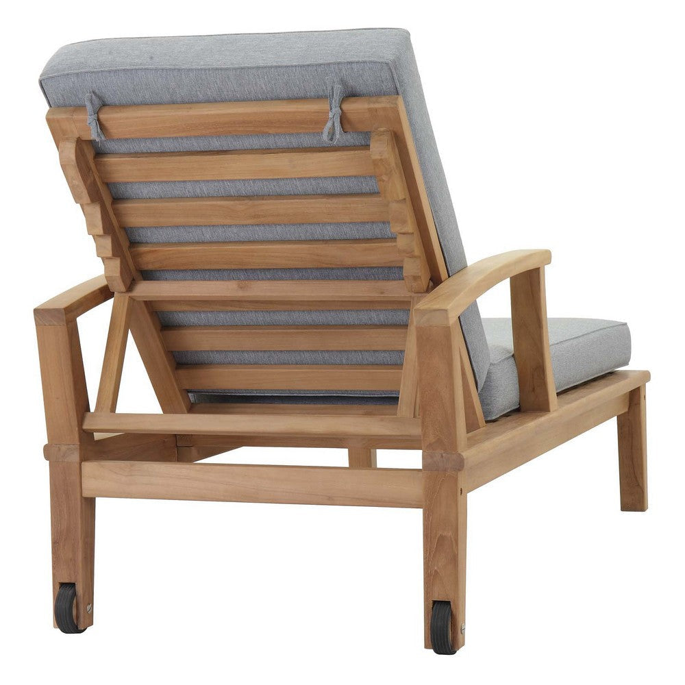 Modway EEI-1151-NAT-GRY-SET Marina Premium Grade A Teak Wood Outdoor Patio Chaise Lounge Chair Natural Gray MDY-EEI-1151-NAT-GRY-SET