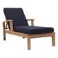 Modway Marina Premium Grade A Teak Wood Outdoor Patio Chaise Lounge Chair in Natural Navy